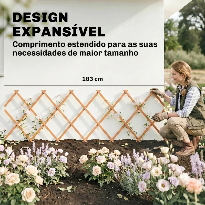 Outsunny Treliça de Jardim em Madeira Extensível Suporte para Plantas Trepadoras Rosas e Videiras 180x60 cm Castanho Claro