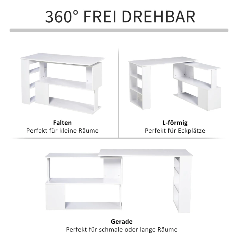 HOMCOM Eckschreibtisch Arbeitstisch Winkelschreibtisch Computertisch Bürotisch Regal L-Form 120 x 110 x 74,5 cm, I-Form 190 x 50 x 74,5 cm