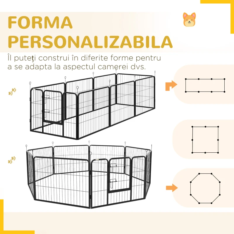 PawHut Grilaj modular pentru câini, 8 piese, din oțel pentru interior și exterior, 80x60 cm, negru