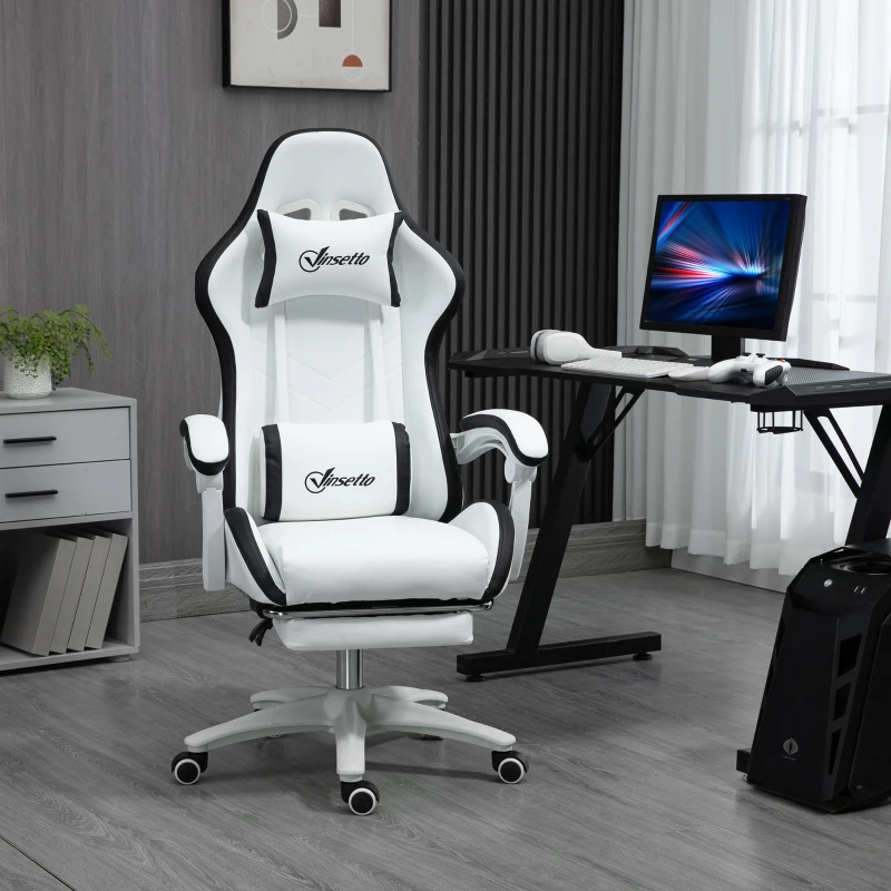 Vinsetto Sedia da Gaming con Altezza Regolabile e Schienale Reclinabile, 65x65x121-129 cm, Bianco e Nero