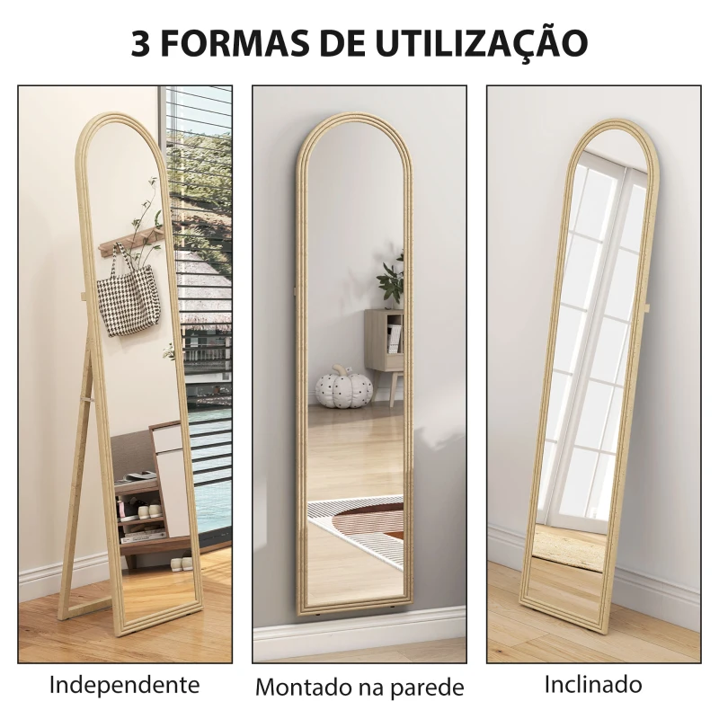 HOMCOM Espelho de Pé 160x40 cm com Moldura Efeito Pedra Espelho de Corpo Inteiro  Retangular para Pendurar Bege