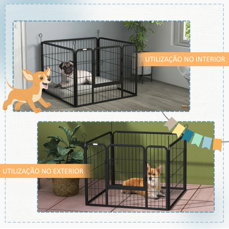 PawHut Parque para Cães com 4 Painéis Dobrável 82x82x60 cm com Porta e Fechadura para Exterior e Interior Cinza Escuro