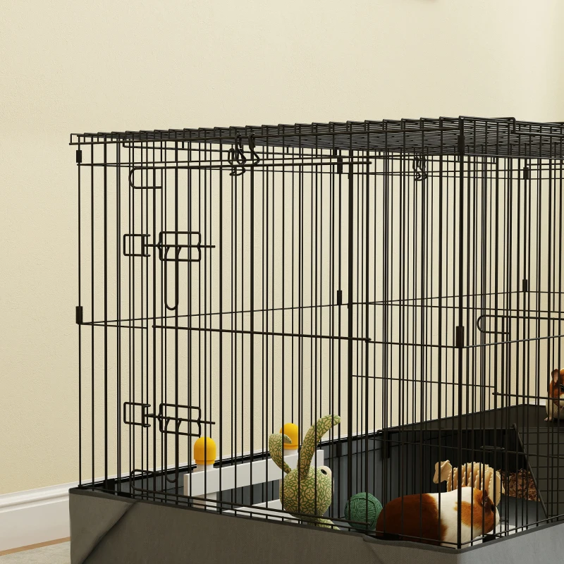 PawHut 2-in-1-Zwerghamsterkäfig, Kleintierkäfig, Stoffboden, Sitzstangen, Rampe, Schwarz