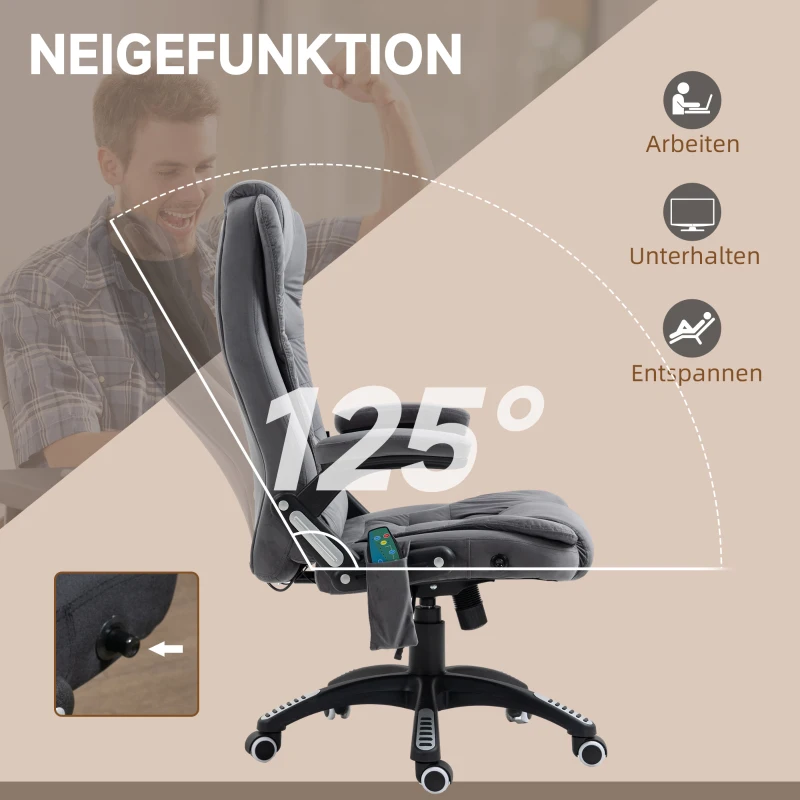 Vinsetto Bürostuhl mit Massage- & Wärmefunktion, ergonomisch, höhenverstellbar, Dunkelgrau(m-7)