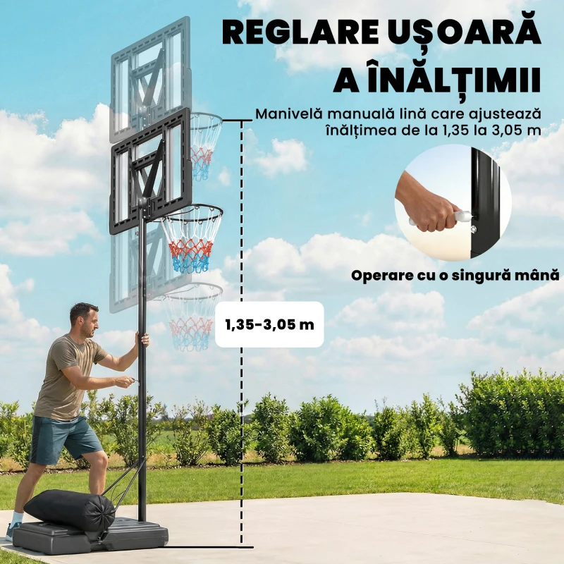 SPORTNOW Coș de Baschet Portabil , Înălțime Reglabilă 135-305 cm, Negru