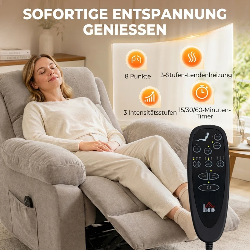 HOMCOM Relaxsessel Fernsehsessel 360° Drehbarer Massagesessel mit Wärme, Massage, Chenille-Optik, Beige