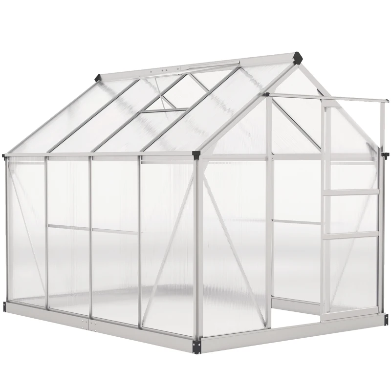 Outsunny Gewächshaus, Treibhaus, mit Dachfenster, Schiebetür, transparent, Polycarbonat+Aluminium, 190 x 252 x 201cm