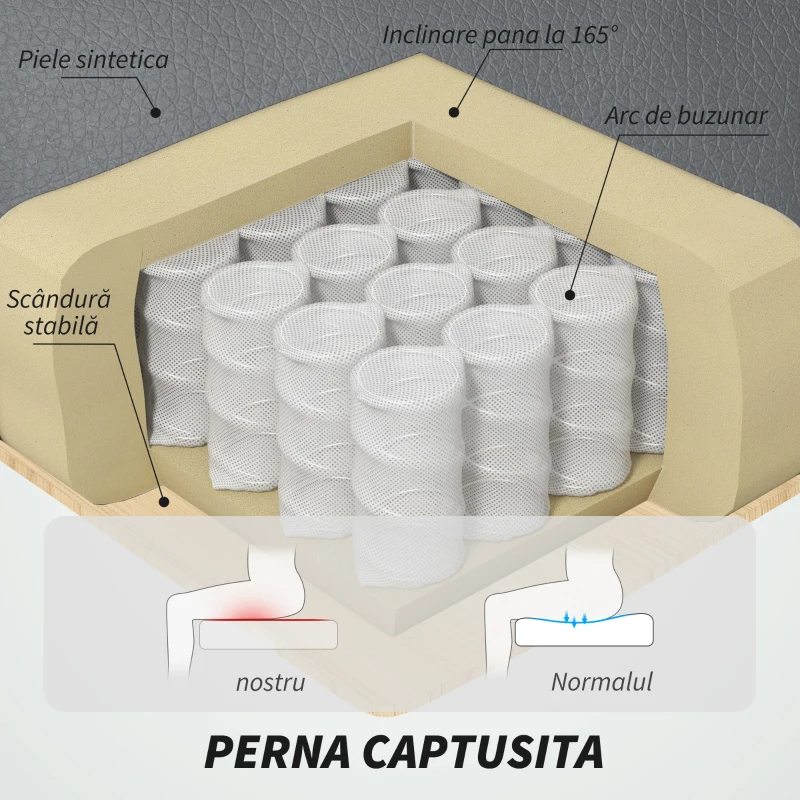 HOMCOM Scaun de Birou cu Masaj pe 6 Puncte și Rabatabil, din piele PU și Oțel, 66x72x113-121 cm, Gri Antracit(m-6)