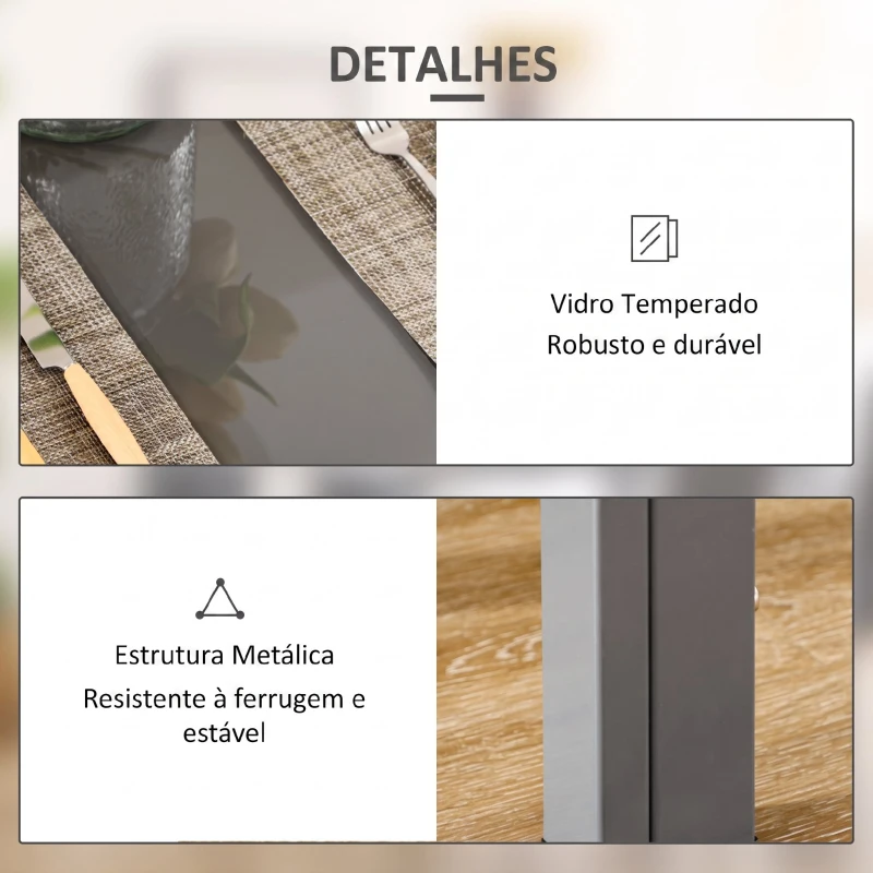 HOMCOM Conjunto de Sala de Jantar 5 Peças com Mesa Retangular de Vidro Temperado e 4 Cadeiras em PU Cinzento