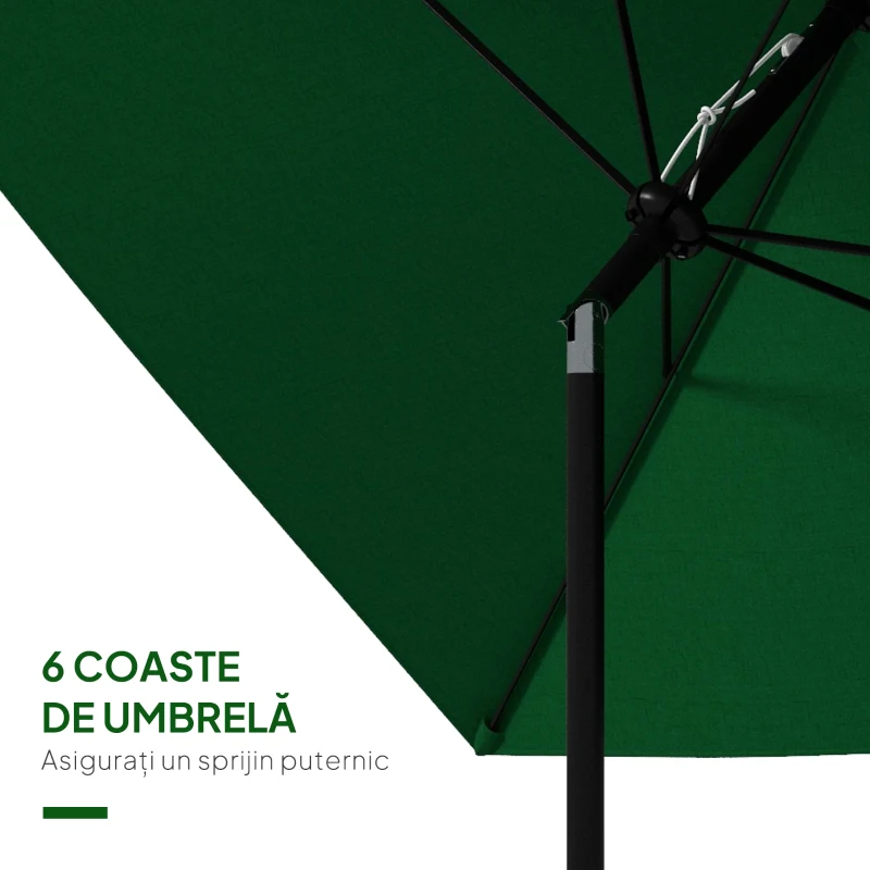 Outsunny Umbrelă de Grădină Rectangulară 2x3 m Reglabilă cu Deschidere prin Manivelă, Verd