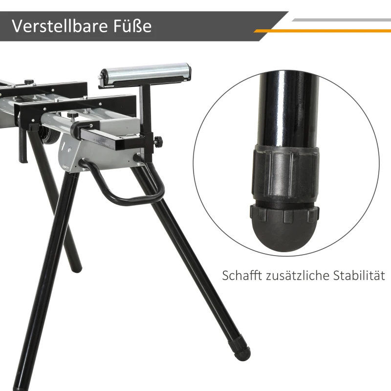 DURHAND Untergestell für Kappsägen Arbeitstisch für Kapp- und Gehrungssägen Sägengestell Kappsäge Stahl Schwarz+Silber Seitenverlängerung 123,5-245 cm