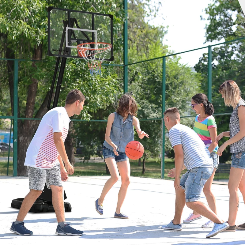SPORTNOW Cesta de Basquetebol Ajustável 236-293 cm com Rodas Painel de PC Base Recarregável para Exterior Preto