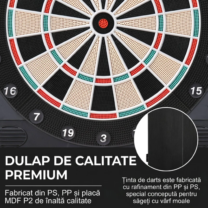 HOMCOM Țintă Săgeți Electronică cu Scor Automat, 12 Săgeți și 6 Display-uri, 51x6.5x57cm, Neagră