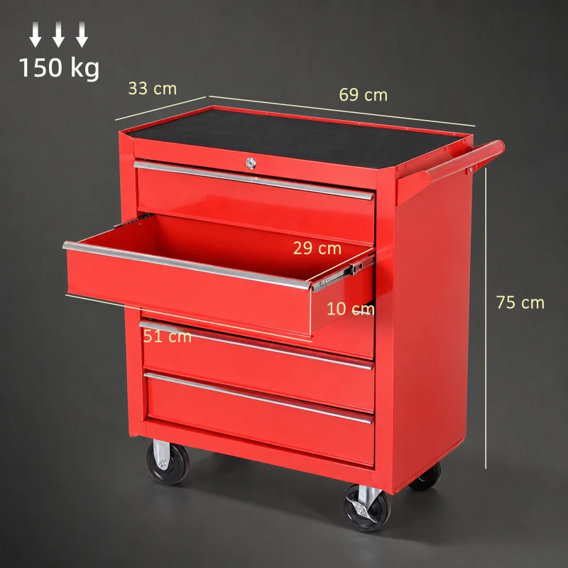 DURHAND Rollschrank, Werkzeugschrank für Garage, Schuppen, Stahl, 69L x 33B x 75H cm, Rot