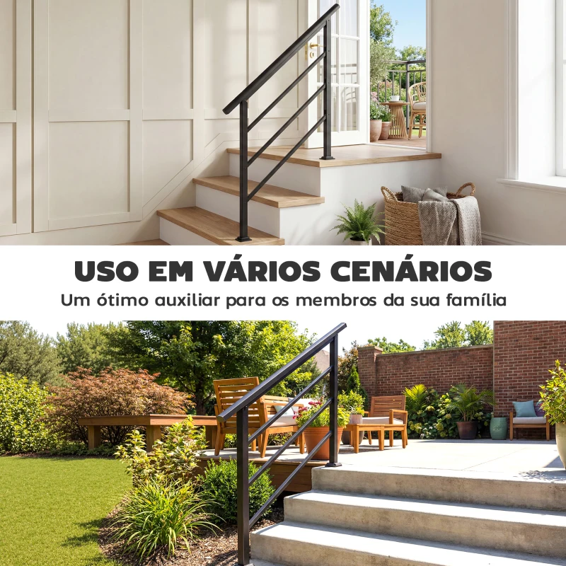 Outsunny Corrimão de Escada 131 cm Corrimão para Escada com Kit de Instalação Ângulo Ajustável para 1-4 Degraus Preto