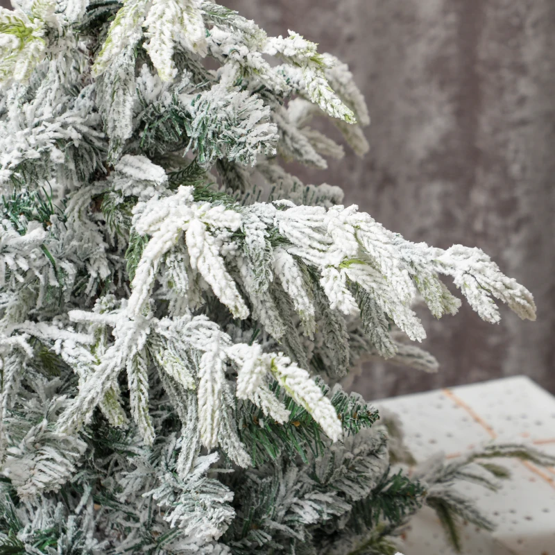 HOMCOM 3ft Prelit Flocked Christmas Tree, Artificial Snow Flocked Spruce with 100 Warm White LED Lights, 8 Modes, Green