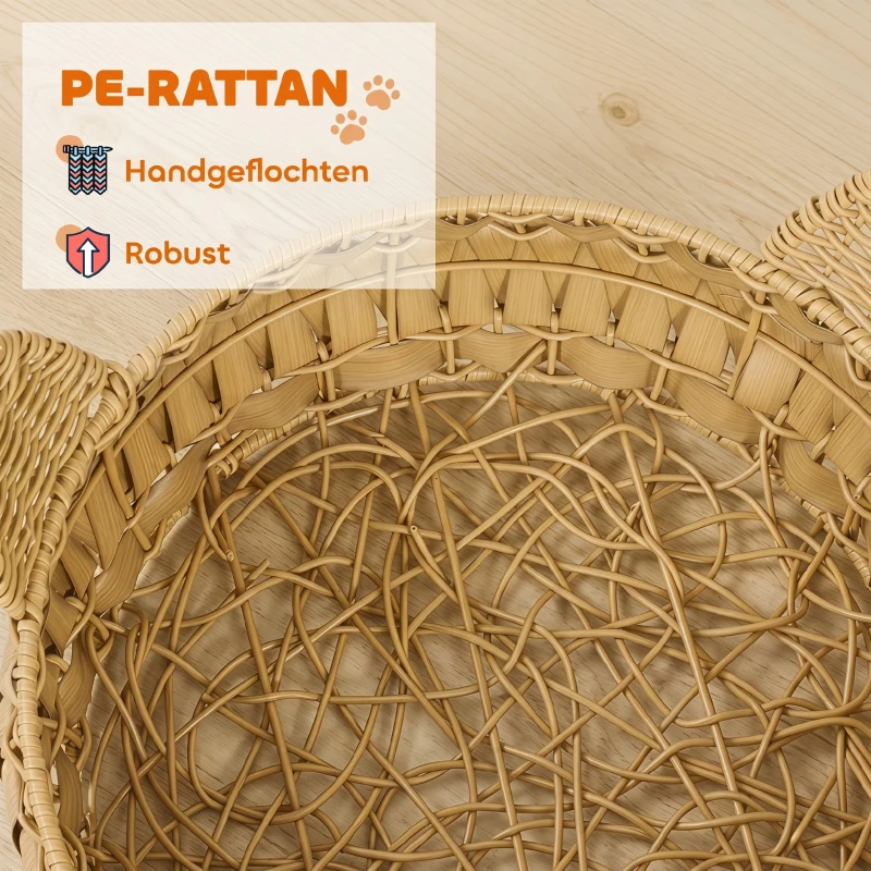 PawHut Katzenbett Rattan Katzenhöhle mit abnehmbares Kissen, Katzenkorb für Katzen bis 10 kg, 50 x 50 x 25 cm, Hellbraun