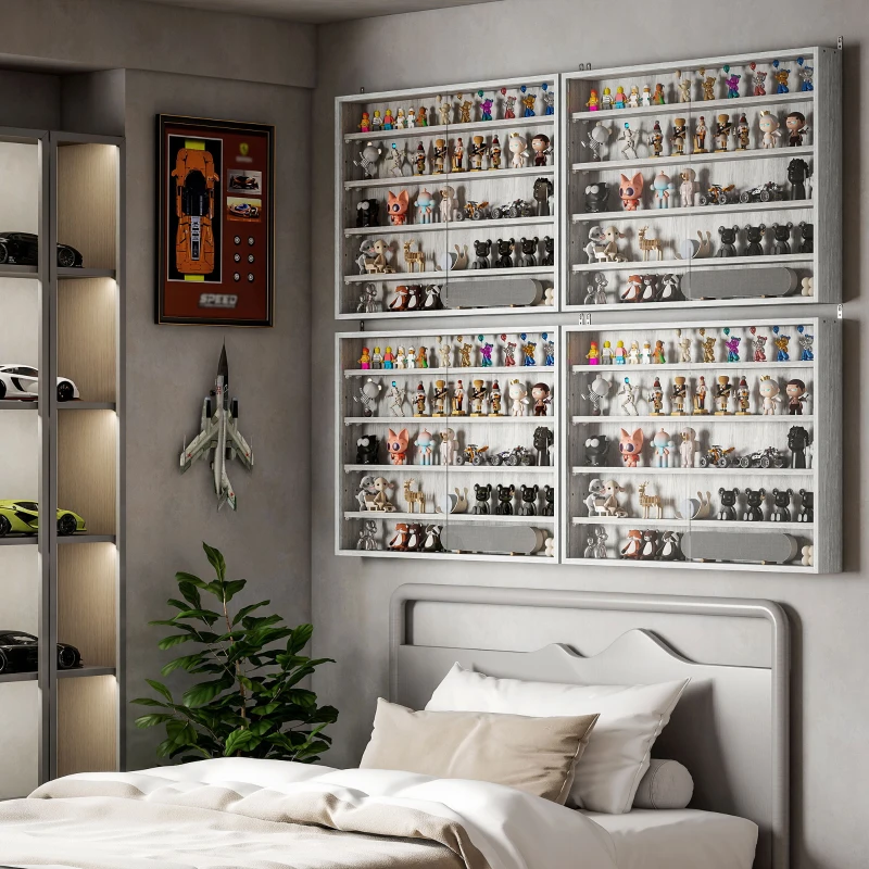 HOMCOM Vitrine murale pour objets de collection 4 étagère réglables en hauteur et 2 portes coulissantes 80 x 9,5 x 60 cm gris