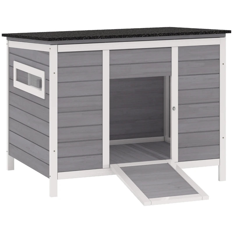 PawHut Entenstall wetterfest Entenhaus aus Holz mit herausnehmbar Boden Schiebefenster aufklappbar Asphaltdach 93x70x72cm Grau