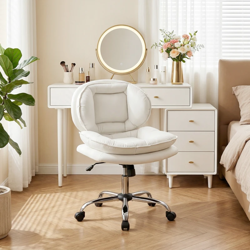 HOMCOM Cadeira de Escritório com Rodas Cadeira para Secretária com Função Inclinável Assento Amplo Sem Braços 60x65x83-93 cm Cinza Claro