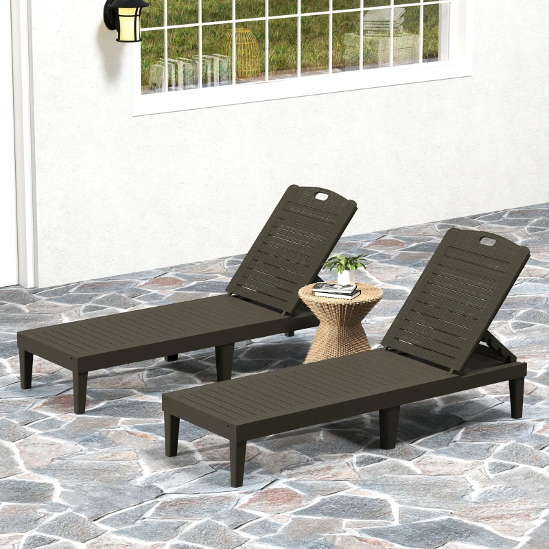 Outsunny Conjunto de 2 Espreguiçadeiras de Jardim Exterior Espreguiçadeiras Reclináveis de PP Encosto Ajustável Resistentes às Intempéries Preto