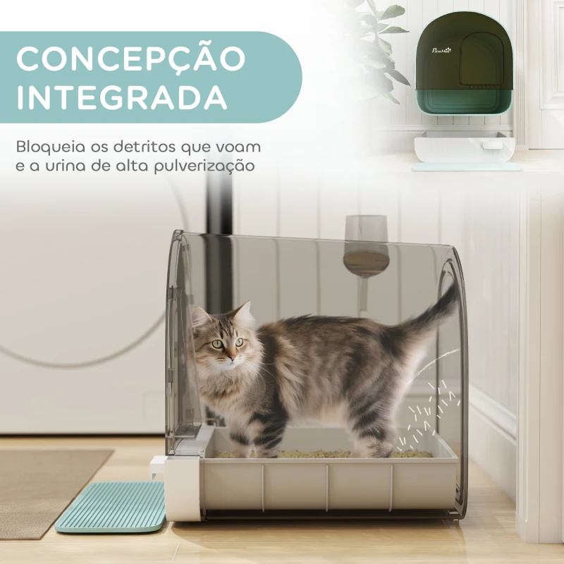 PawHut Caixa de Areia para Gatos Caixa de Areia Fechada para Gatos com Porta Dianteira Bandeja Removível Pá Tapete e Filtro 43x44x47cm Verde