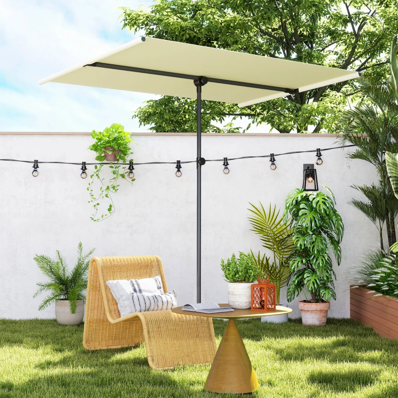 Outsunny Sonnenschirm 180 Grad drehbar Höhenverstellbar Gartenschirm mit Aluminium-Mast 150x205cm Beige
