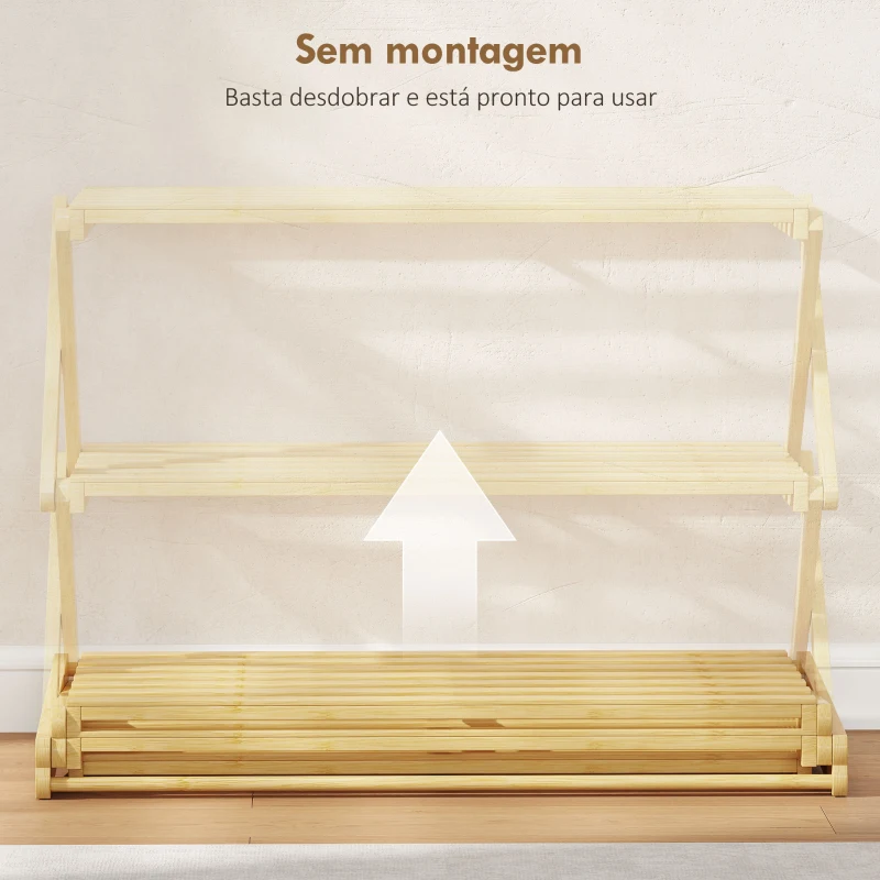 HOMCOM Sapateira Estreita de Bambu Dobrável de 3 Níveis para Entrada Corredor Quarto 60x29x45,5 cm Madeira