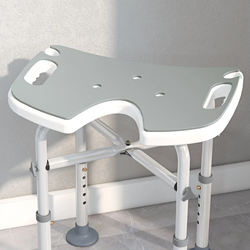 HOMCOM Tabouret de douche siège de douche hauteur ajustable 39-51,5 cm barre d'appui à ventouse patins à ventouse gris