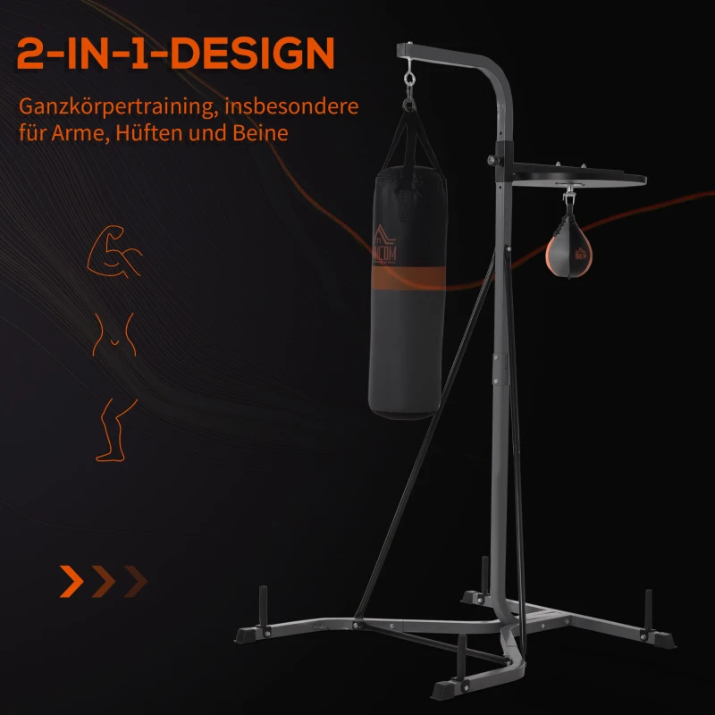 HOMCOM 2-in-1 Boxsackständer max. Tragkraft 100 kg, drehbar Boxsackhalterung aus Stahl mit 20kg Boxsack Punchingball, stehend höhenverstellbar Boxsackhalter, für Indoor Fitness Training, Schwarz