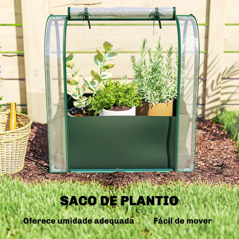 Outsunny Mini Estufa com Bolsa de Plantação Estufa Pequena Portátil para Interior e Exterior 68x50x70 cm Verde