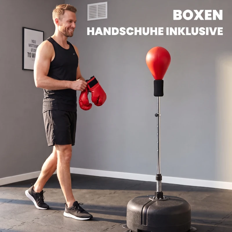 HOMCOM Punchingball-Set, Box-Trainingsset, 136-154 cm höhenverstellbar, mit 1 Paar Handschuhe, Geeignet für Profis und Anfänger
