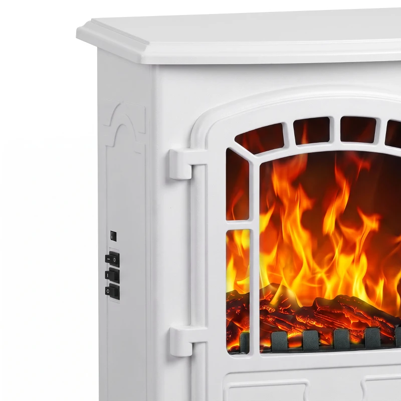 HOMCOM Electric Fireplace Stove, 1000W/2000W, Freestanding Electric Fire with LED Flame Effect, Adjustable Thermostat, White