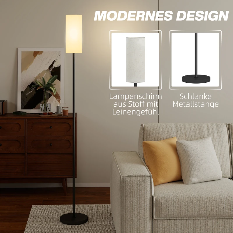 HOMCOM Stehlampe, Schirm in Leinenoptik, Metallstange, Fußschalter, Weiß