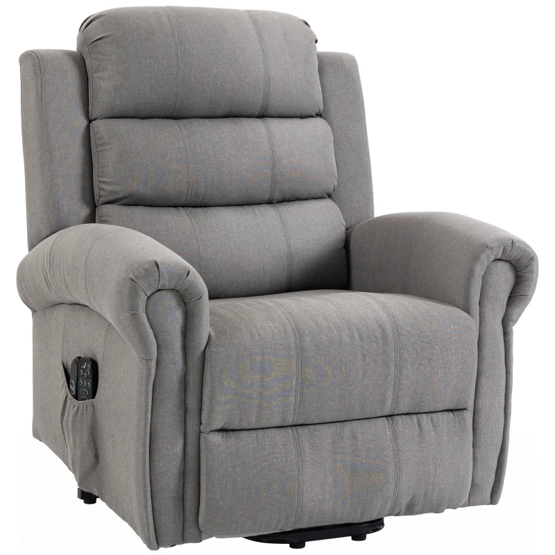 HOMCOM Fotoliu Power-Lift relax cu masaj prin vibrații și funcție de încălzire, fotoliu cu ridicare, port USB, buzunare laterale și telecomandă, Gri deschis