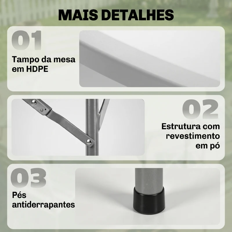 Outsunny Mesa de Jardim Redonda Mesa de Varanda Dobrável com Estrutura de Aço e Bancada de HDPE Ø122x73 cm Branco