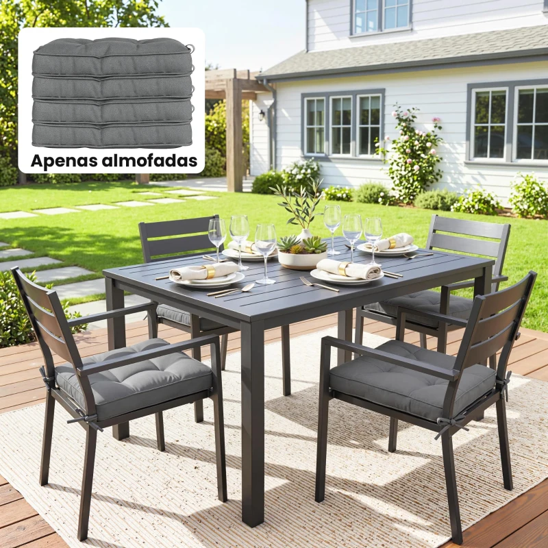 Outsunny Conjunto de Almofadas para Cadeiras de Jantar 42x42x5 cm Jogo de 4 Peças Almofadas para Cadeiras de Jardim Impermeáveis Cinzento