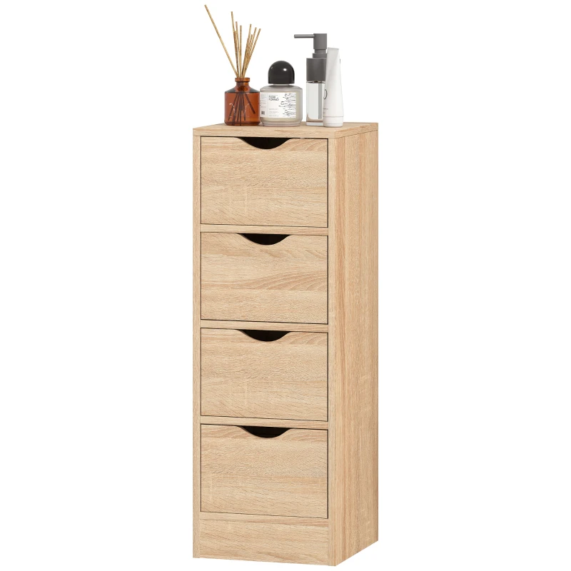 HOMCOM Dulap de Baie Economisitor de Spațiu cu 4 Sertare și Mânere Sculptate Stil Nordico, 29x29x83 cm, Lemn Natural