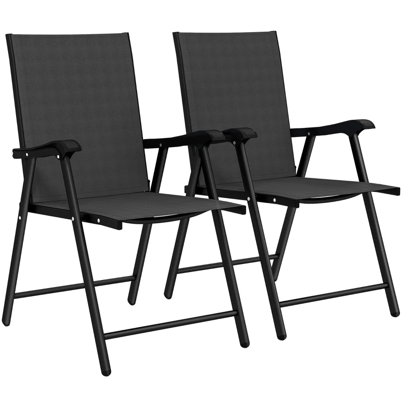 Outsunny 2er-Set Klappstuhl Gartenstuhl klappbar mit hoher Rückenlehne Armlehne Stahl Texteline 58 x 62 x 97 cm Schwarz
