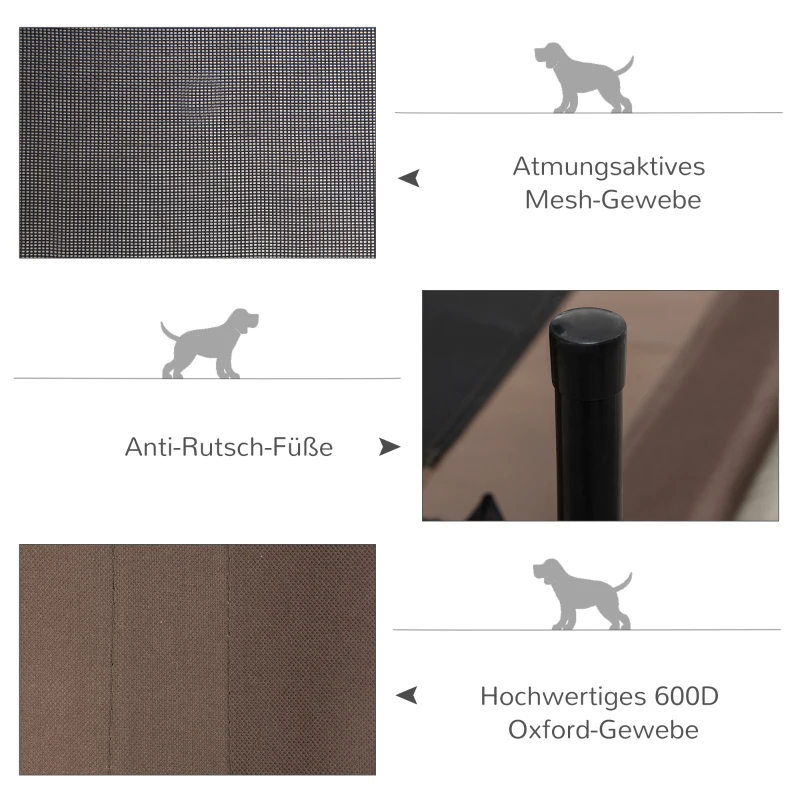 PawHut Hundeliege Outdoor, Erhöhtes Hundebett für Mittelgroße Groß Hunde, stabile Haustierliege mit Waschbares Mesh, Katzenbett Haustierbett Schlafplatz für Draußen Camping, 76 x 61 x 18 cm, Braun