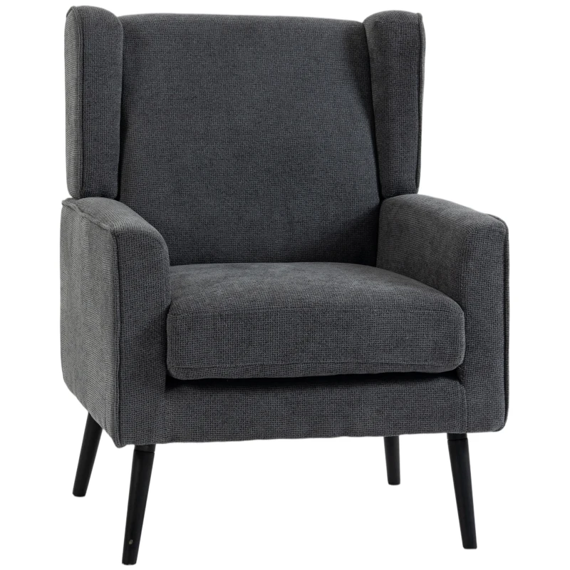 HOMCOM Fauteuil de Chambre en Chenille Style Moderne Mid-Century avec Pieds en Bois de Caoutchouc, Gris Foncé