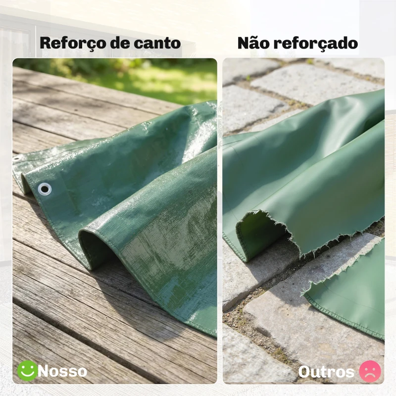 Outsunny Lona Impermeável Exterior 6x8 m Toldo PE 90 g/m² Proteção UV com Ilhós Reforçados para Lenha Móveis de Jardim Verde