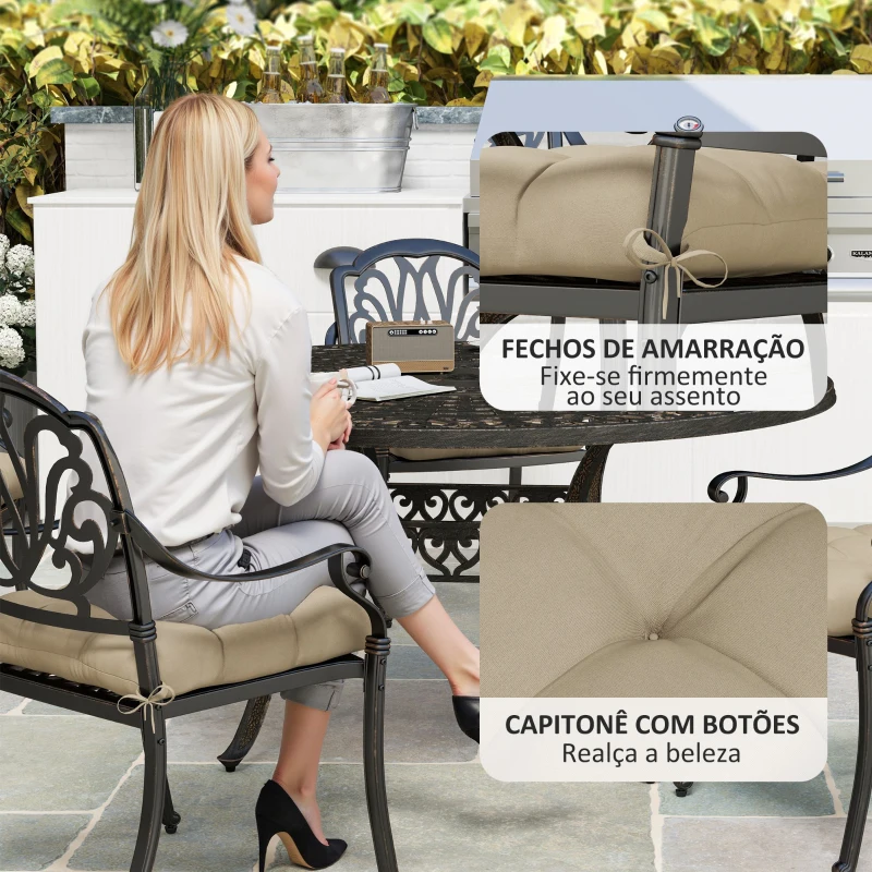 Outsunny Conjunto de Almofadas para Cadeiras de Jantar e Jardim Impermeáveis e Anti-UV com 2 Fitas de Fixação 48x48x10 cm Caqui