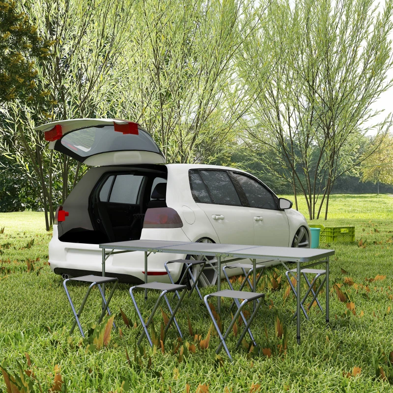 Outsunny Picknick-Set Klapptisch mit Stühlen Campingtisch mit Stühlen, klappbar, 180 cm x 60 cm x 70 cm, Silber