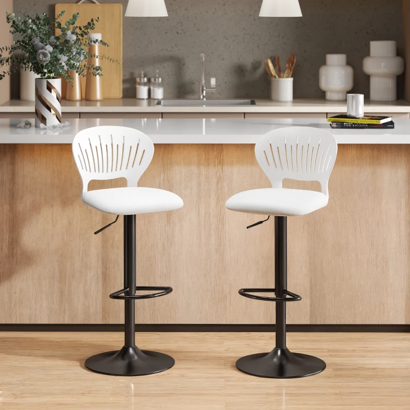 HOMCOM Conjunto de 2 Bancos Altos de Cozinha Giratórios a 360° Reguláveis em Altura de 84-105 cm 40,5x43x84-105 cm Branco
