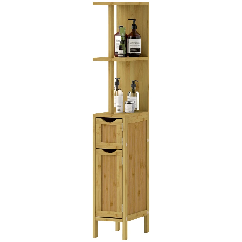 HOMCOM Coluna Casa de Banho Móvel Casa de Banho com Portas e Prateleiras Abertas Armário Casa de Banho Moderno 18x30x120 cm Madeira