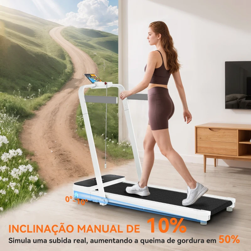 SPORTNOW Passadeira Dobrável com Inclinação Passadeira Elétrica com 2,5HP, 16KM/H e Ecrã LED 124x63x104 cm Branco