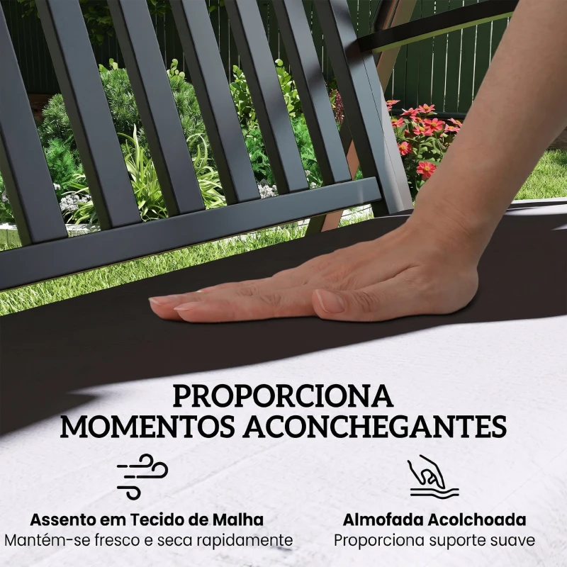 Outsunny Baloiço de Jardim para 3 Pessoas Banco Baloiço com Toldo Ajustável Almofada e Estrutura de Aço 205x133x181 cm Cinzento
