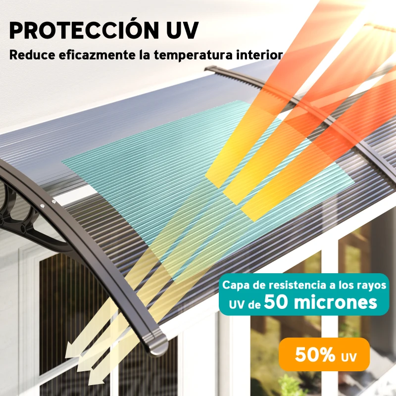 Outsunny Marquesina de Protección contra Sol y Lluvia 196x75x23 cm con Cubierta de Policarbonato para Puertas y Ventanas Negro