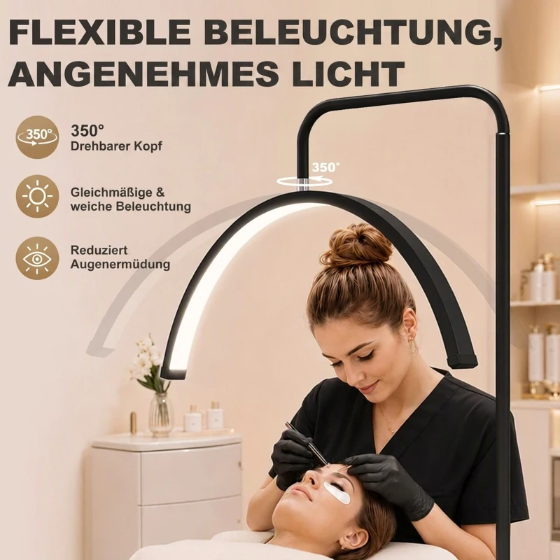 HOMCOM LED Halbmond Wimpern Lampe mit Telefonhalter 350° Drehbar Beauty-Ringlicht Warme Lampe mit Einstellbar Höhe